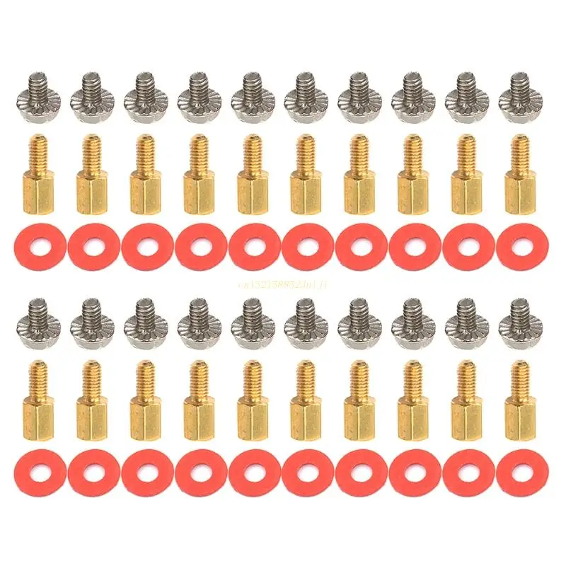 Motherboard Riser Screws Computer Red Washers 6.5mm 6-32-M3 Brass Standoff 20pcs notebook repair screws