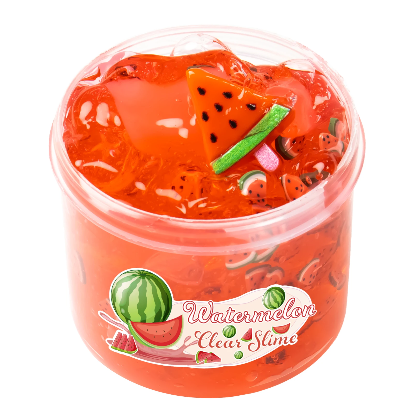 70ml Crystal Clear Slime with Watermelon Peach Avocado Pineapple Charms-Non-Sticky Soft Jelly Clay For Party Christmas Gift 6