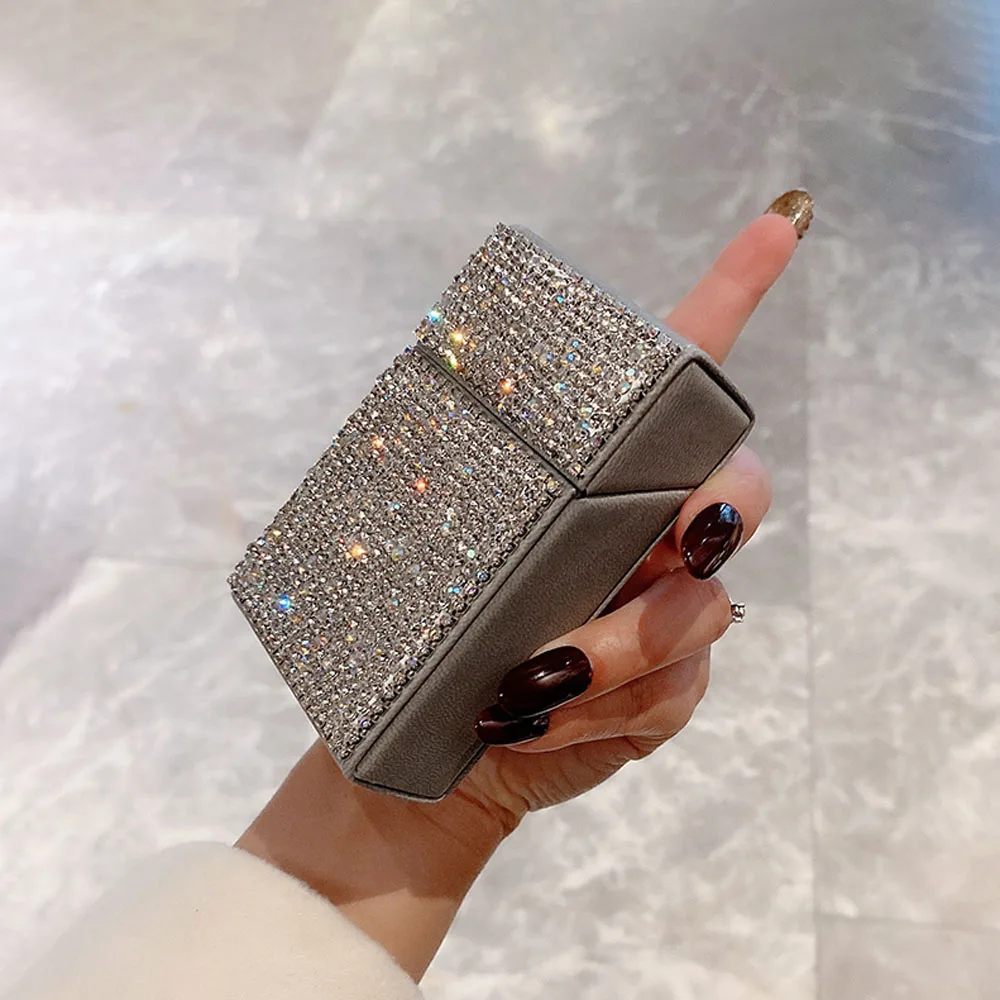 bling cigarette holder Luxury Bling Rhinestones PU Cigar Cigarette Case Sparkling Diamond Tobacco  Case Box Storage Container Cigarette Accessories