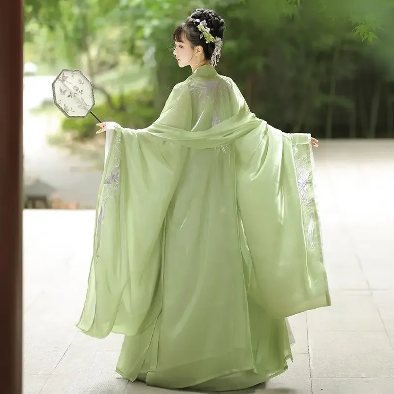 

Женское традиционное китайское платье Hanfu с вышивкой, винтажный Женский карнавальный костюм Hanfu, красный, зеленый, фиолетовый цвет