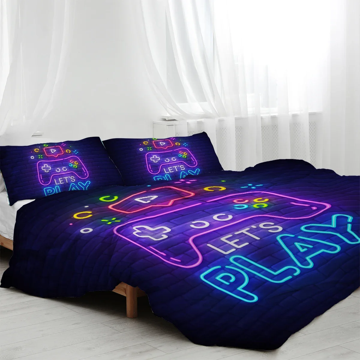 Gaming Bedding Sets for Teens Boys Video Games Comforter Cover Set Decorative 3 Piece Duvet Cover with 2 Pillow Shams 4