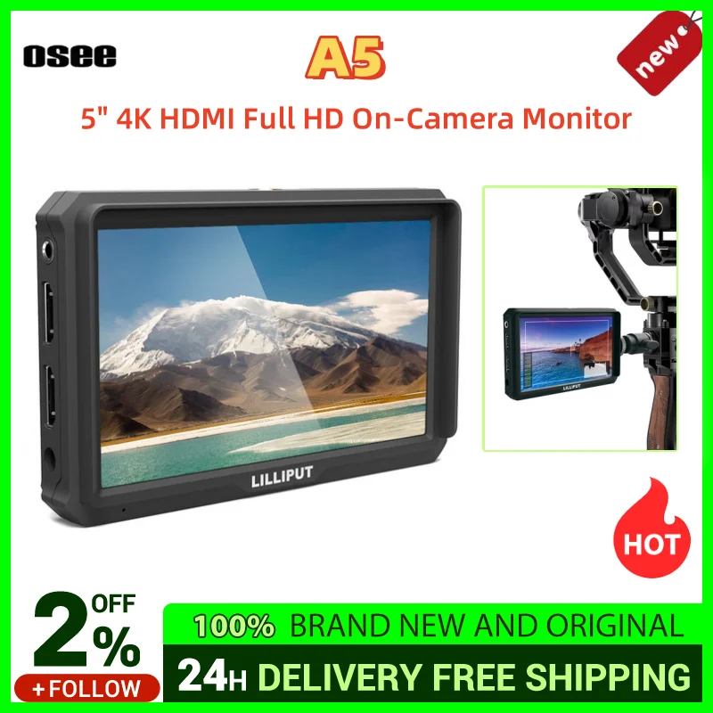 Lilliput A5 5" 4K HDMI Full HD On-Camera Monitor 1920 x 1080 HDMI 460 cd/m&sup2; Brightness Lightweight Design