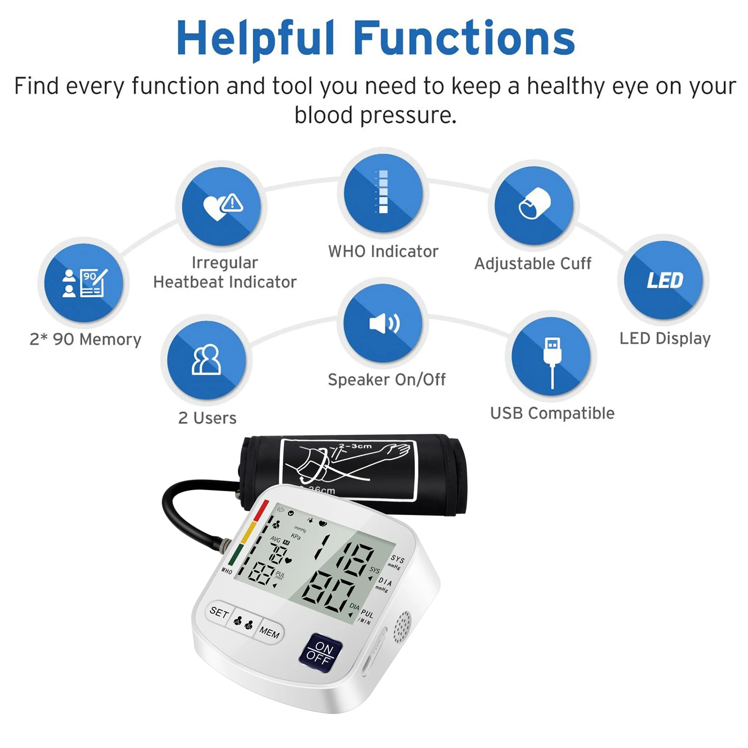 Health Care Digital LCD arm tensiometers Blood Pressure Monitor Heart rate Meter Large Cuff Sphygmomanometer Portable Tonometer