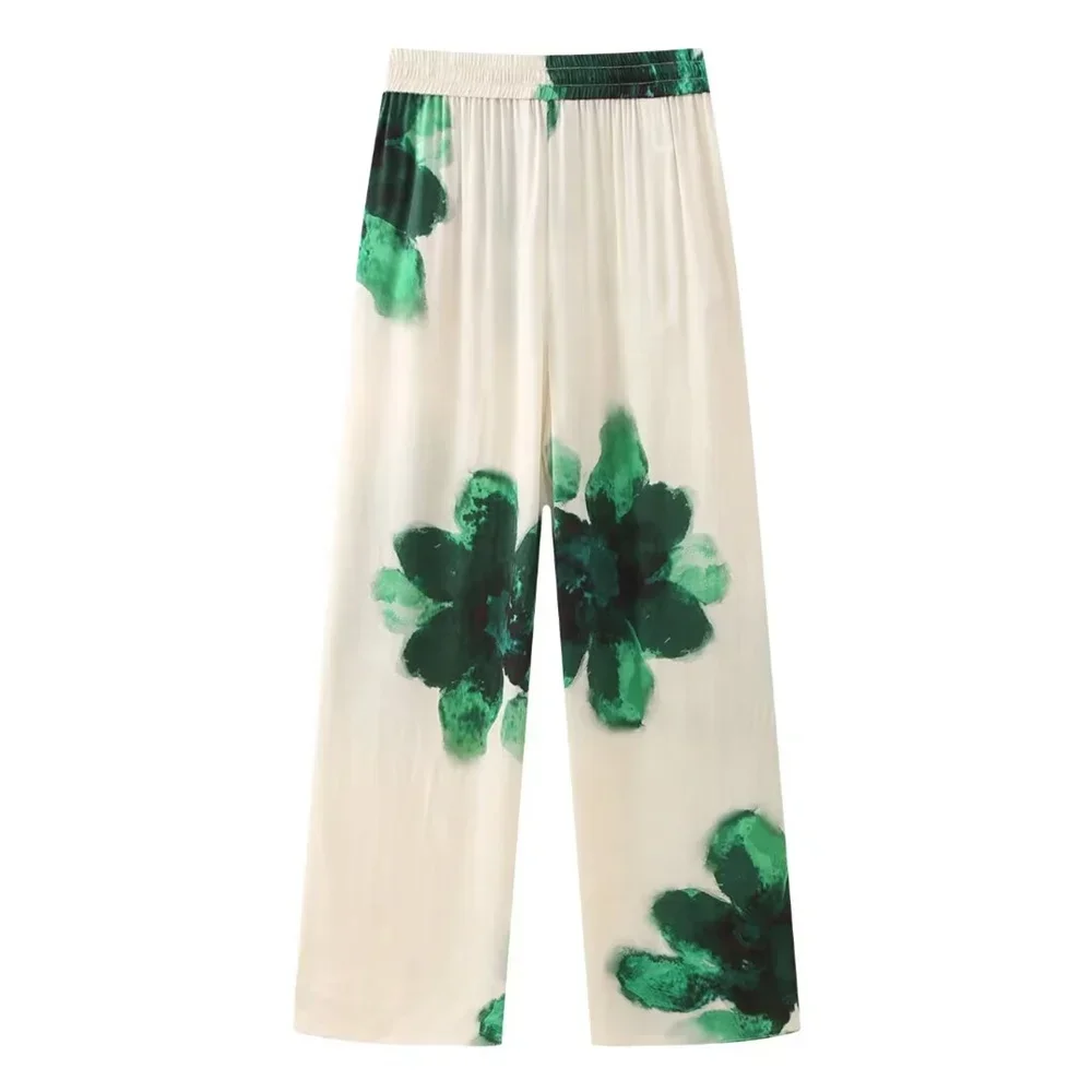Spring New Product Women's Casual Print Flip Collar Sagging Loose Shirt Fashion Elastic Waist Pants Set Two Piece Sets