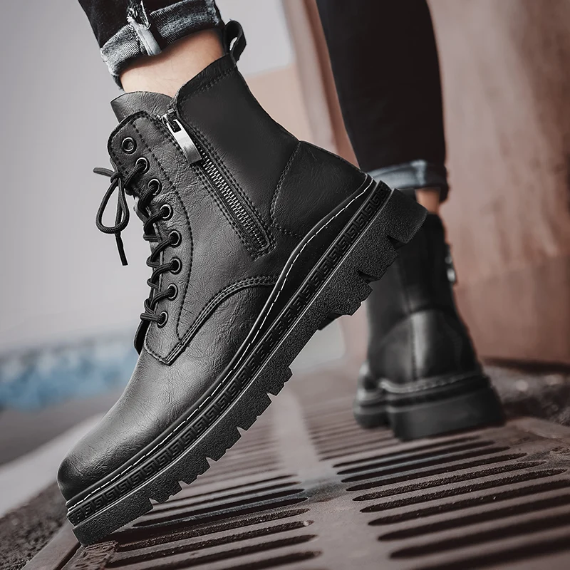 

New Luxury Brand Men's Outdoor Boots Round Toe Motorcycle Boots Casual Leather Boots for Men Ankle Boots Military Tactical Boots