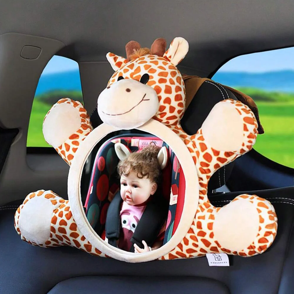 Safety Car Seat Mirror for Rear Facing Infant, Fully Adjustable, Cartoon Decorative Mirror,Wide Crystal Clear View