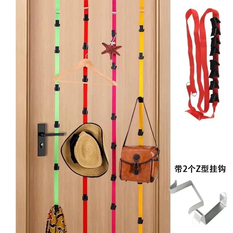 

Multipurpose Stainless Steel Hook Back Hook Over Door Straps Hanger Nylon Belt Coat Rack Organizer Hat Bag Clothes Key 8 Hooks