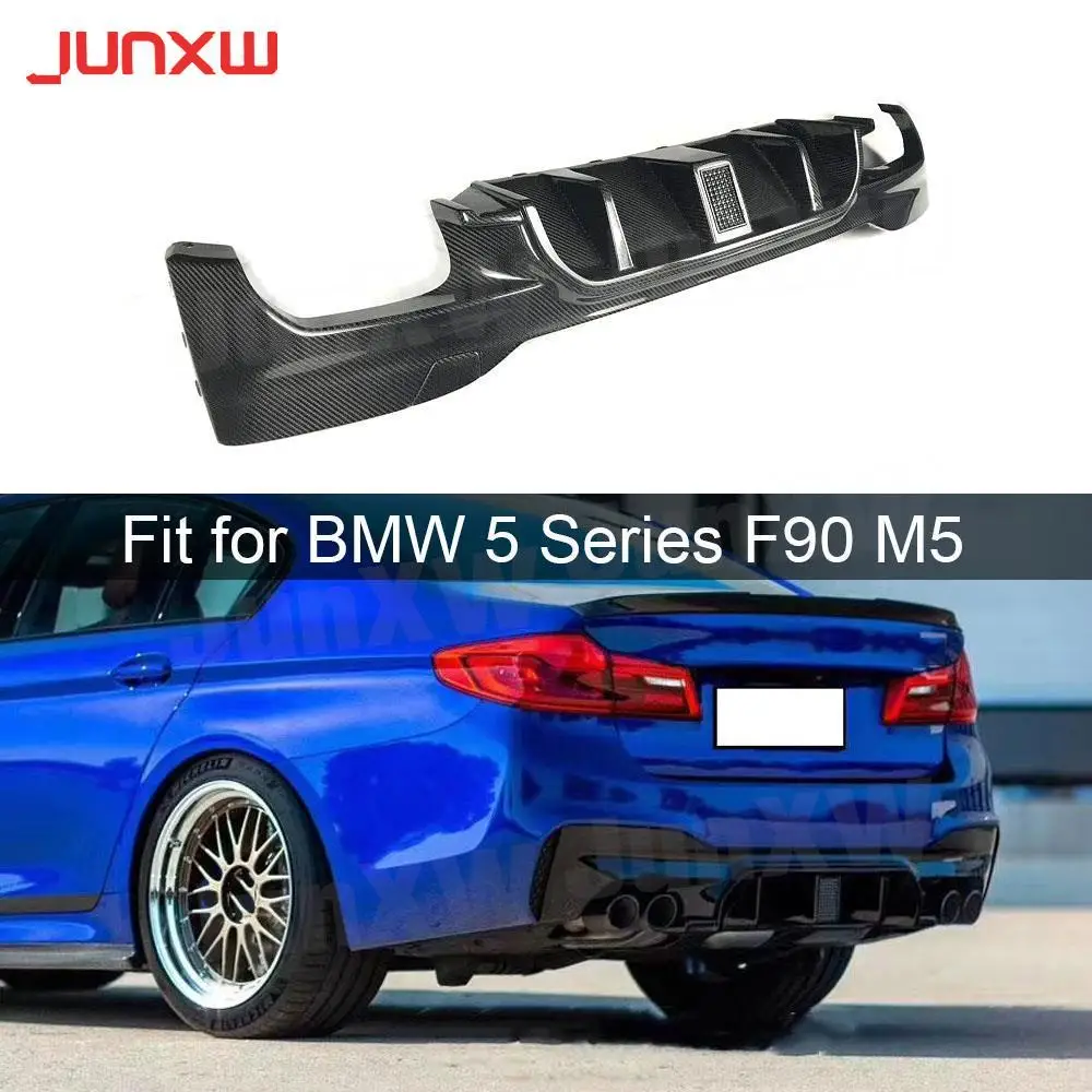 

Dry Carbon Fiber Rear Diffuser Lip Spoiler With Lamp For BMW 5 Series F90 M5 Sedan 4 Door 2018- 2020 FRP Back Bumper Guard