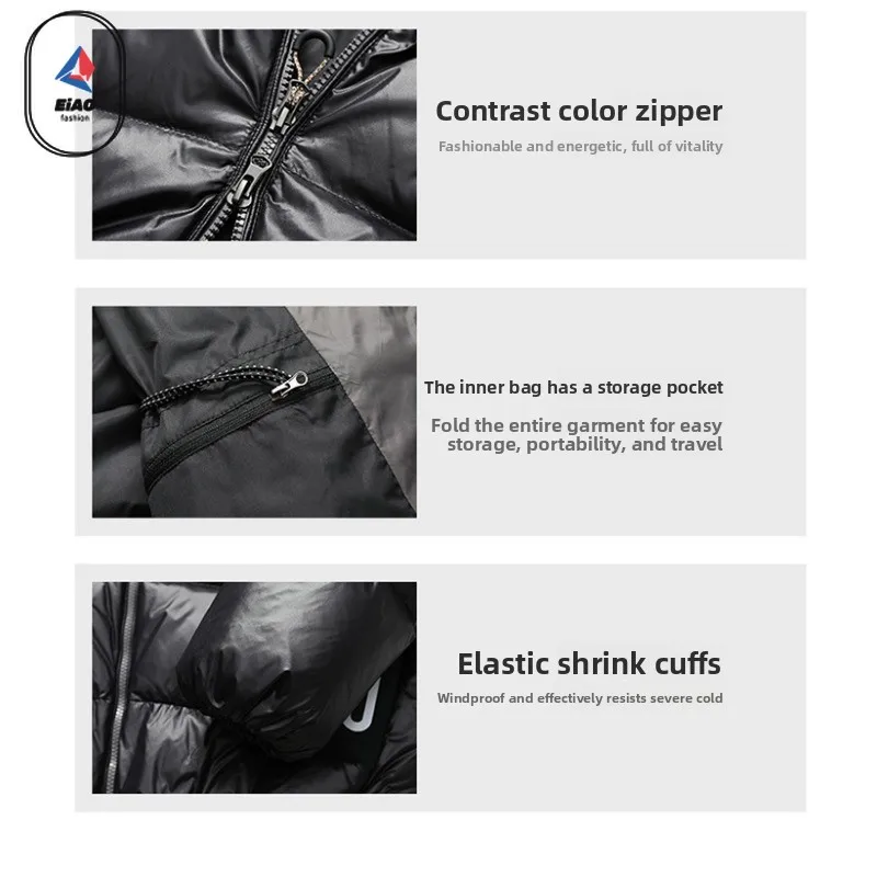 EIAO Winter Short Down Jacket Men Women 2025 Designer White Duck Down Fluffy Warm Jacket Hiking Ski Windproof Puffer Hooded Coat