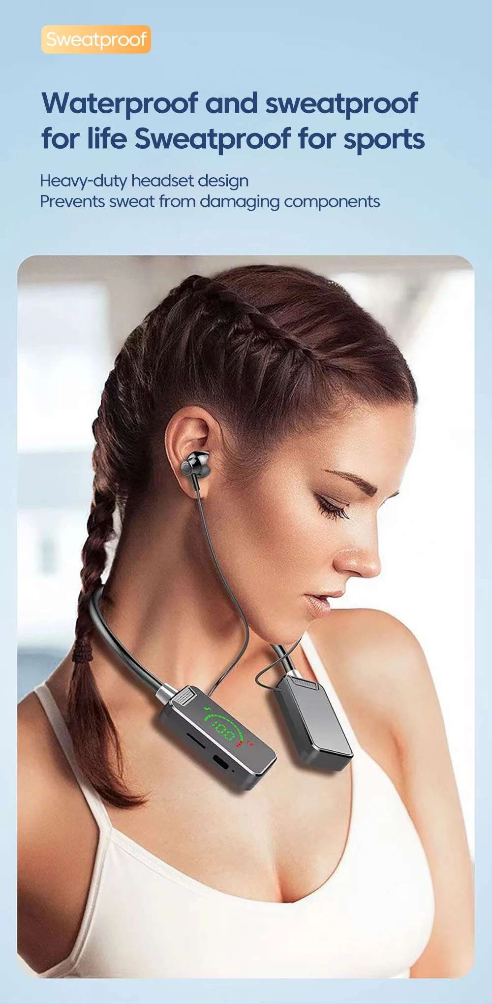 Description Picture 2 of itemWireless Bluetooth 5.3 Headphone Neckband Earphone HIFI In-Ear Long Standby Battery Handfree Headset With Mic Support SD Card