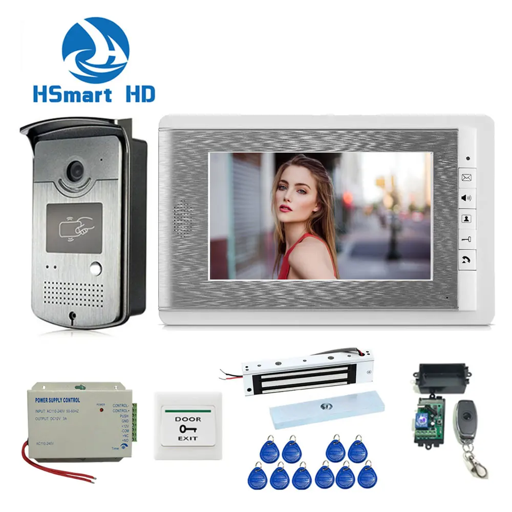7 inch Video Door Phone Video Intercom System 1 Touch Monitor+RFID Doorbell  LED HD Camera Electric Lock In Stock FREE SHIPPING