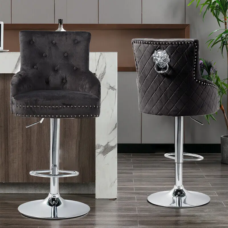 Luxury Velvet Swivel Bar Stool with Lion Knocker