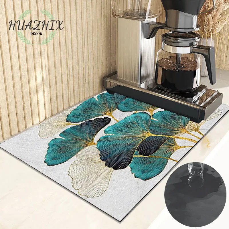 

Ginkgo Leaf Dish Drying Mat Kitchen Rubber Quick Dry Drain Pad Bottle Bowl Tableware Placemat Bathroom Super Absorption Rugs