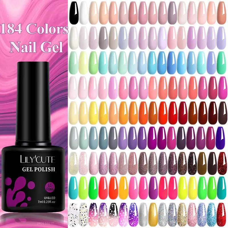 

LILYCUTE 184 Colors 7ML Nail Gel Polish Semi-Permanent Glitter Soak Off Base Top Coat UV LED Nail Gel Varnish Nail Art Manicure