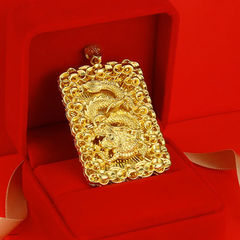 

Кулон в этническом стиле с драконом для мужчин, Классическая Подвеска из чистого золота 14 к, украшение в виде квадратного знака с оригинальным покрытием богатства, ювелирные изделия в подарок