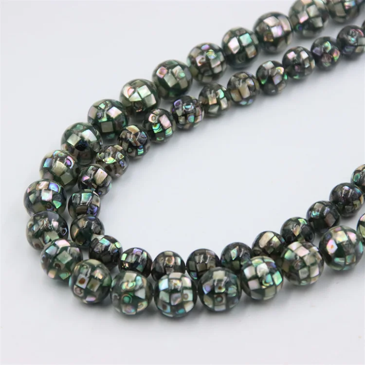 Luxury Natural Abalone Sea Shell Puzzle Round Bead Aurora Paua DIY Handmade Neckalce Earring