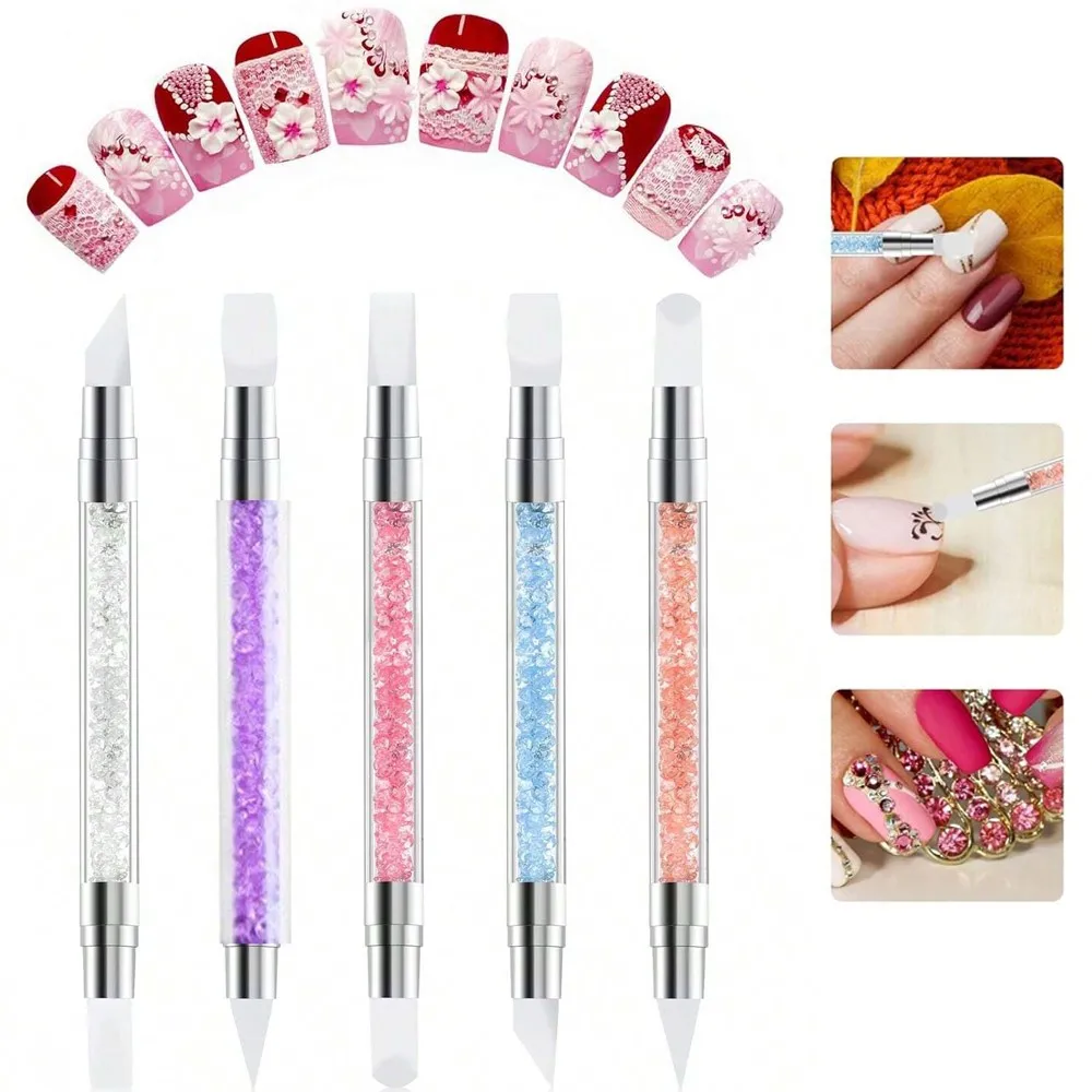 Nail Art Tools Nail Art Pen Nail Art Brush 5Pcs/Set Carving Dotting Nail Art Pen Dual-Head Silicone Flower Sculpting Pens Adjustable Embossing Pen Nail Brush Manicure Tool