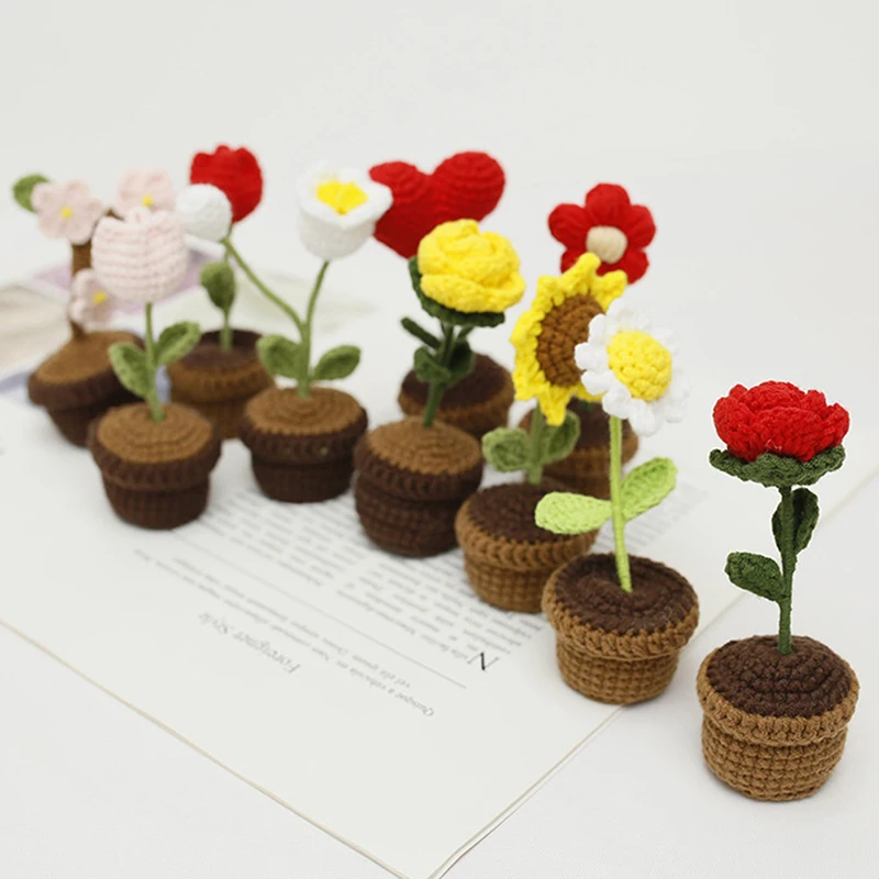 Kaufe Gestrickte Blume, realistische künstliche Blumen, pflegeleichte  Häkelblumen-Topfpflanze für Heimdekoration