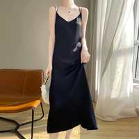 Silk glossy Hanging Suspender Dress With Feminine Temperament, spring And Summer high-end Solid Color Long Skirt 1