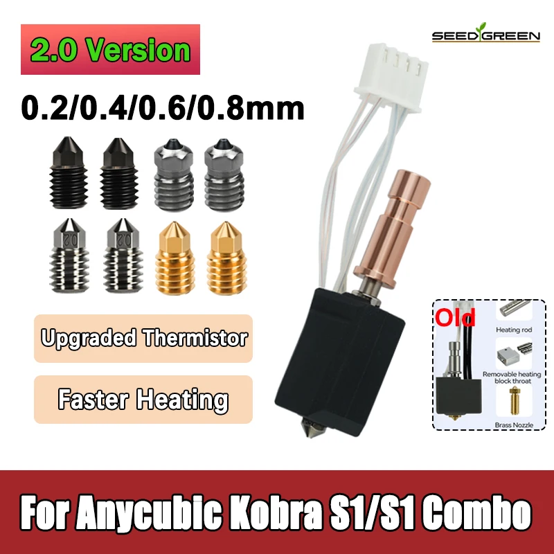Für Anycubic Kobra S1 Hotend Keramikdüse Kobra S1 Combo Kopf S1C 3D-Drucker 24 V 48 W Schnelle Erwärmung 320 ℃ Zubehör für 3D-Drucker