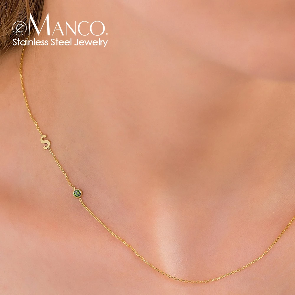 

eManco Birthstone Letter Pendant Choker Charm Name Necklace 26 Letter Patchwork Custom Letter Name Necklace Women Fine Jewelry