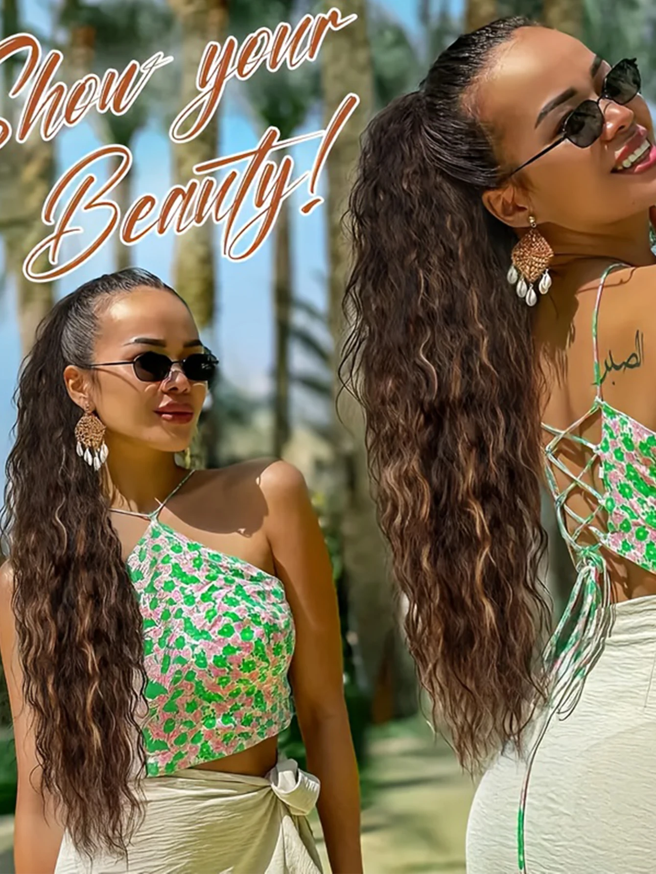 Curly Wavy Synthetic Ponytail Extension Clip On Hair Piece