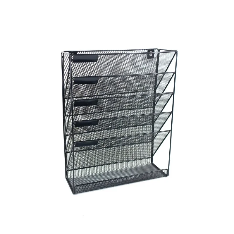 Desktop Wall-mounted Office Rack File Multifunctional Art Silver Out Black Mesh Hollowed Iron Paper Data Metal