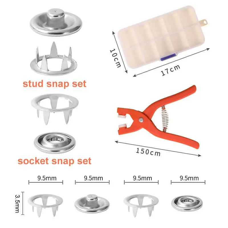 200pcs Snap Button Kit with Pliers Metal Press Studs Tool Kit Stainless  Steel Snap Fastener Kit Accessory for DIY Crafts Clothes - AliExpress