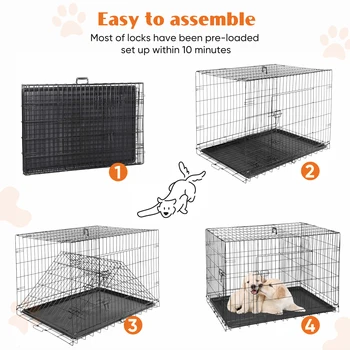 JHK Double Door Folding Metal Wire Dog Cage with Plastic Leak-Proof Pan Tray Extra Large Pet Kennel for Indoor Outdoor Travel 5