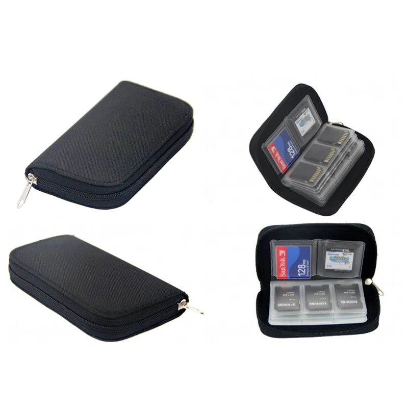 Micro SD Card Case Protector Holder Wallet Black CF/XD/SDHC/MS Memory Card Storage Bag Nylon Carrying Zipper Pouch Case 22 Slots
