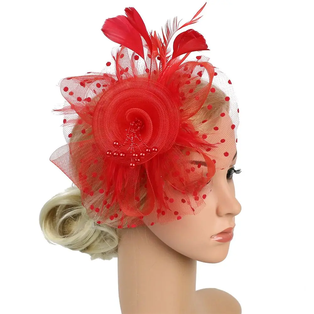 Cocktail Mesh Blumenfedern Haarspange Fascinator Hut für Frauen Tea Party Stirnband Haarschmuck – Detail 40