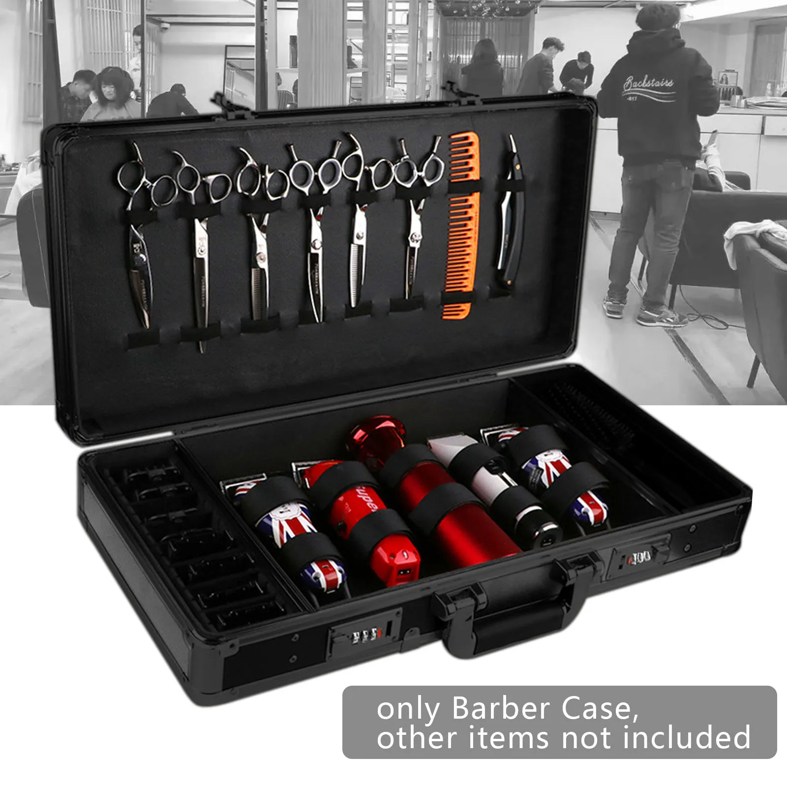 

Barber Hairdresser Black Carry Bag Travel Scissors Tools Organizer Storage Case Carrying Case Box w/Safety Lock