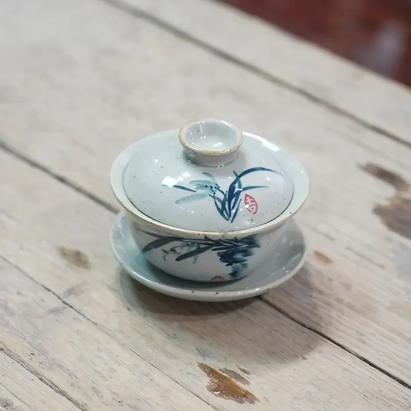 Chinese Kung Fu Teapot Pottery Clay Tea Cup Classical Gaiwan Traditional Handmade Tea Set Cup Ancient Pottery Sancai Bowl