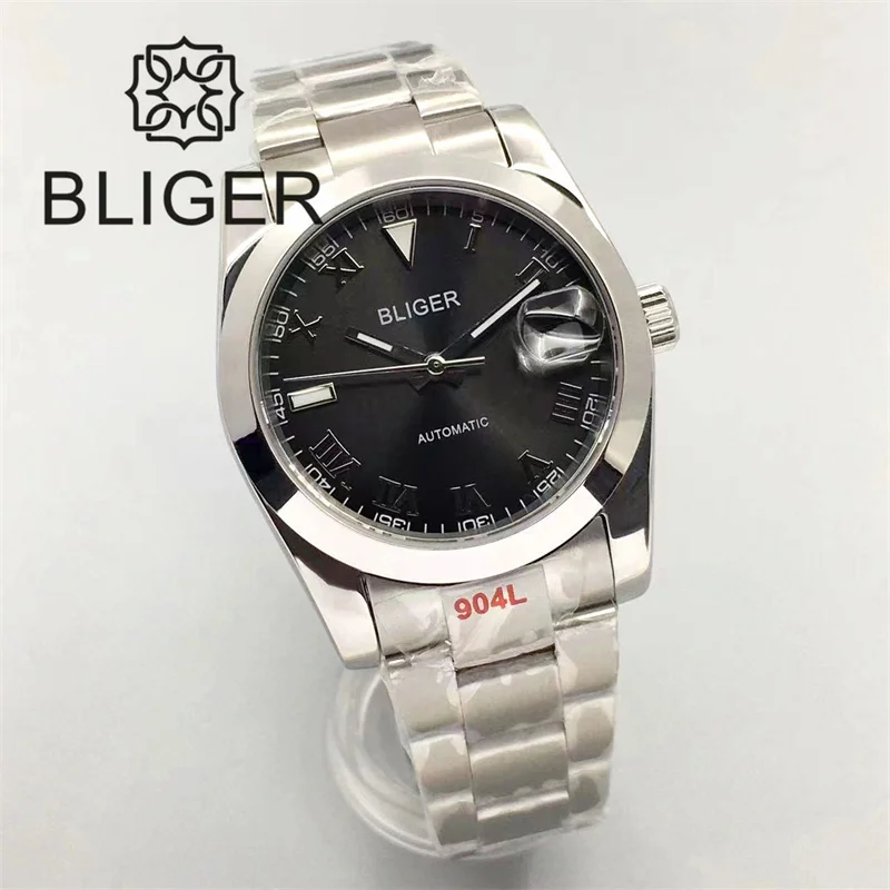 

BLIGER 36mm/39mm NH35A PT5000 MIYOTA Automatic Men Watch Fluted Bezel Black Silver Roman Numbers Jubilee Bracelet Sapphire Glass