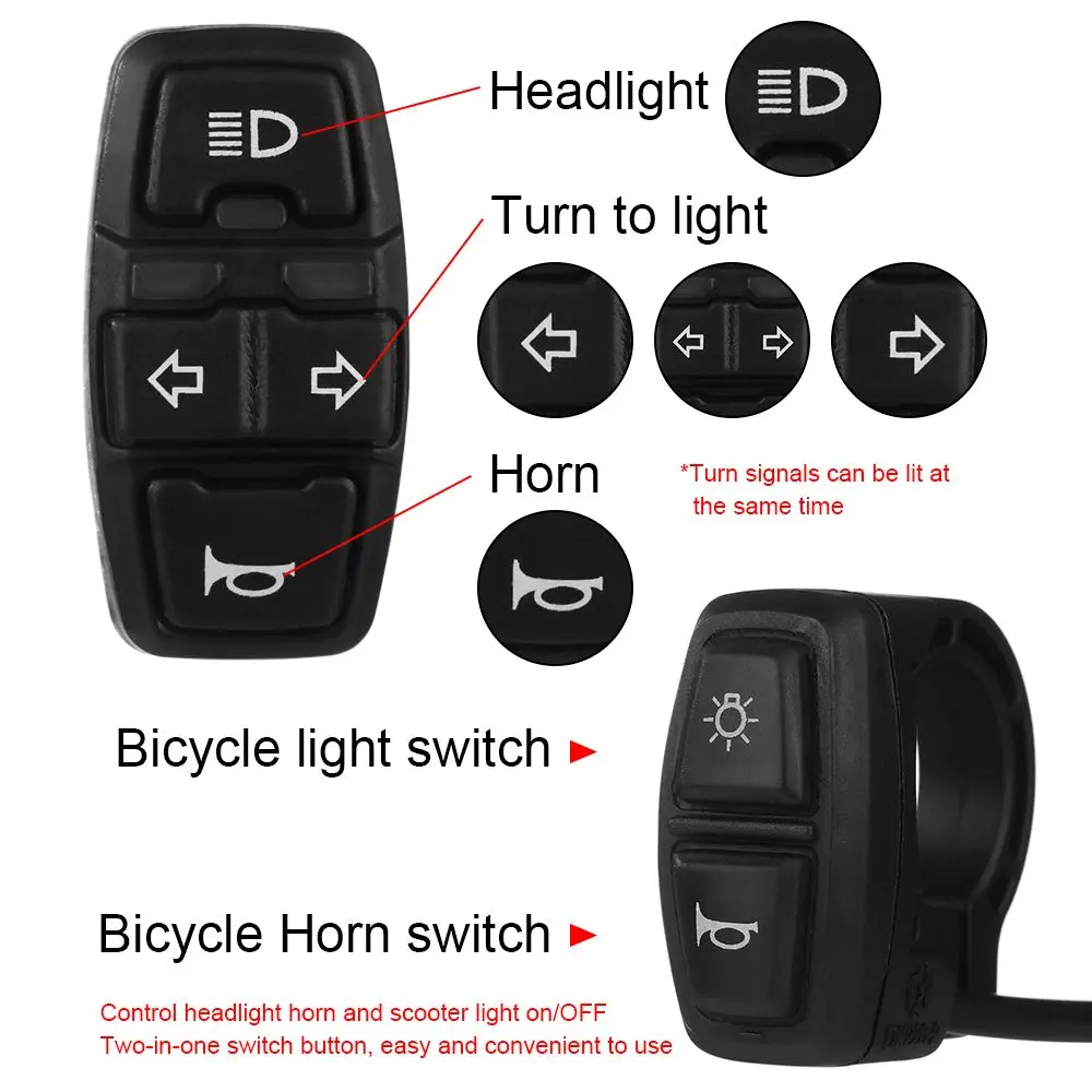 전기 자전거 스쿠터 라이트 스위치, Ebike 램프 및 경적 스위치, 오토바이 단추 DK336, 방향 지시등 제어 가능, DK226