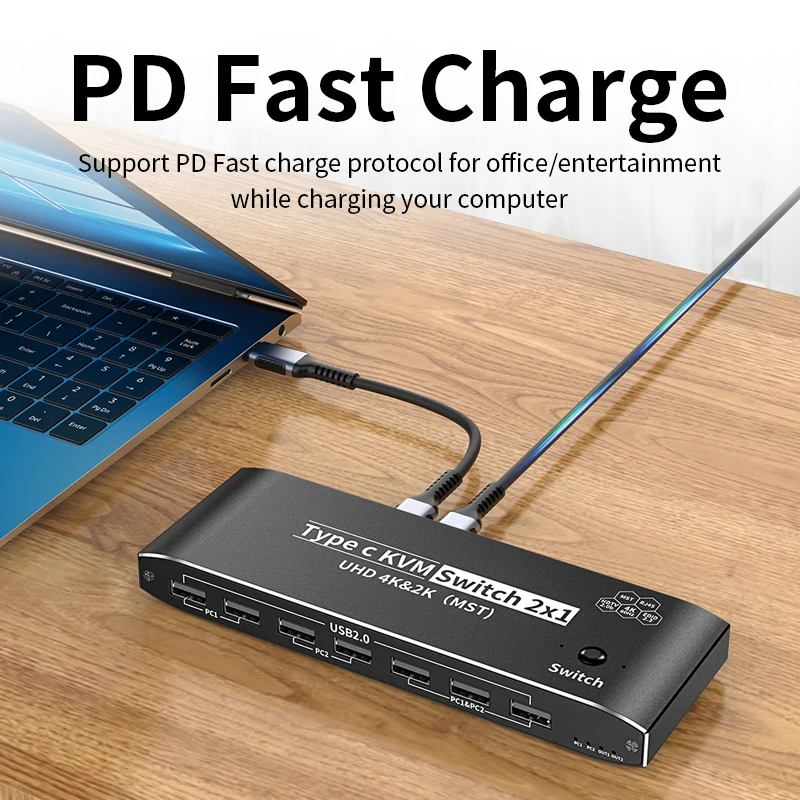 Unnlink 4K USB C KVM  ÷ ġ, Ȯ 2  ٸ ȭ, 2 PCs  , 콺 Ű 