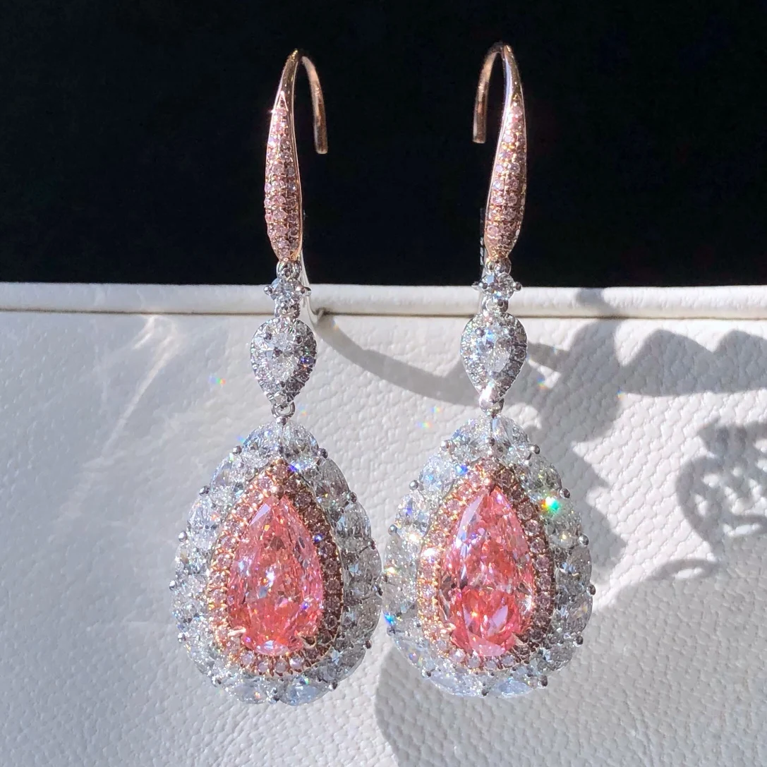 2.081ct Pink Diamonds 18k White Gold Diamonds earrings Female Studs Earrings for Women's Fine Earrings