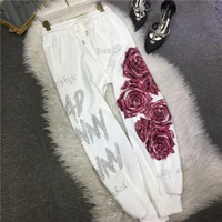 XL-4XL Plus Size 150kg Women's Pants Rhinestone Flower Big Size Sweatpants Casual Streetwear High Waisted Baggy Pants Woman - Image 6