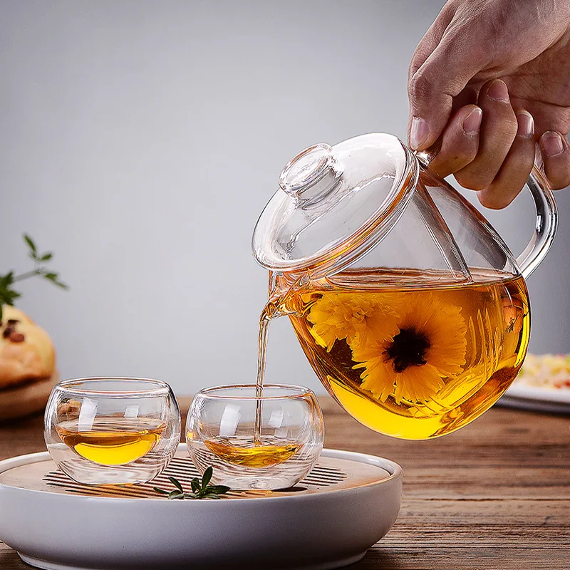 Heat Resistant Glass Tea Pot and Cup Set, Gaiwan Infuser Teapot for Infusion Oolong Tea Brewing Kettle, to Boil Water Pots