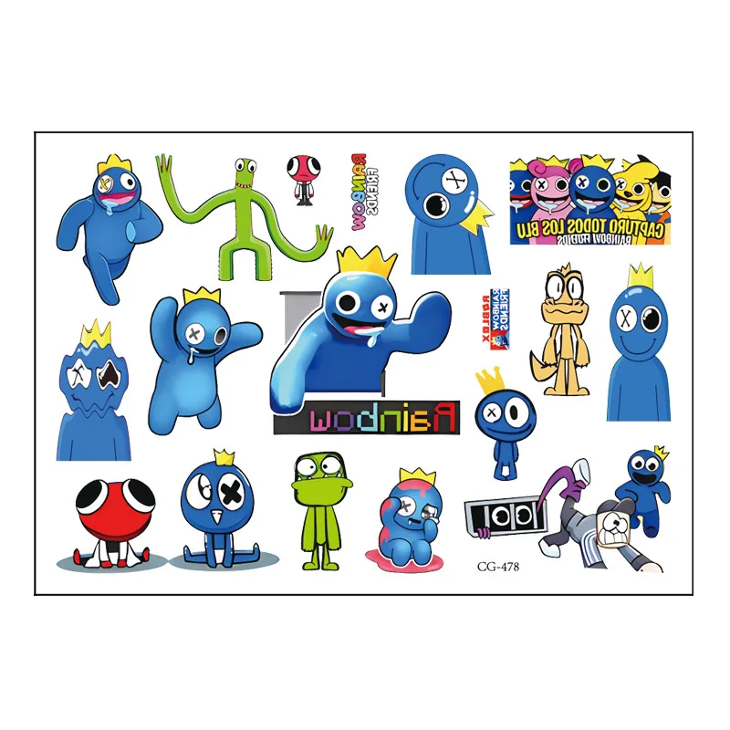 Rainbow Friends Tattoo Stickers Game Blue Monster Toys Cute