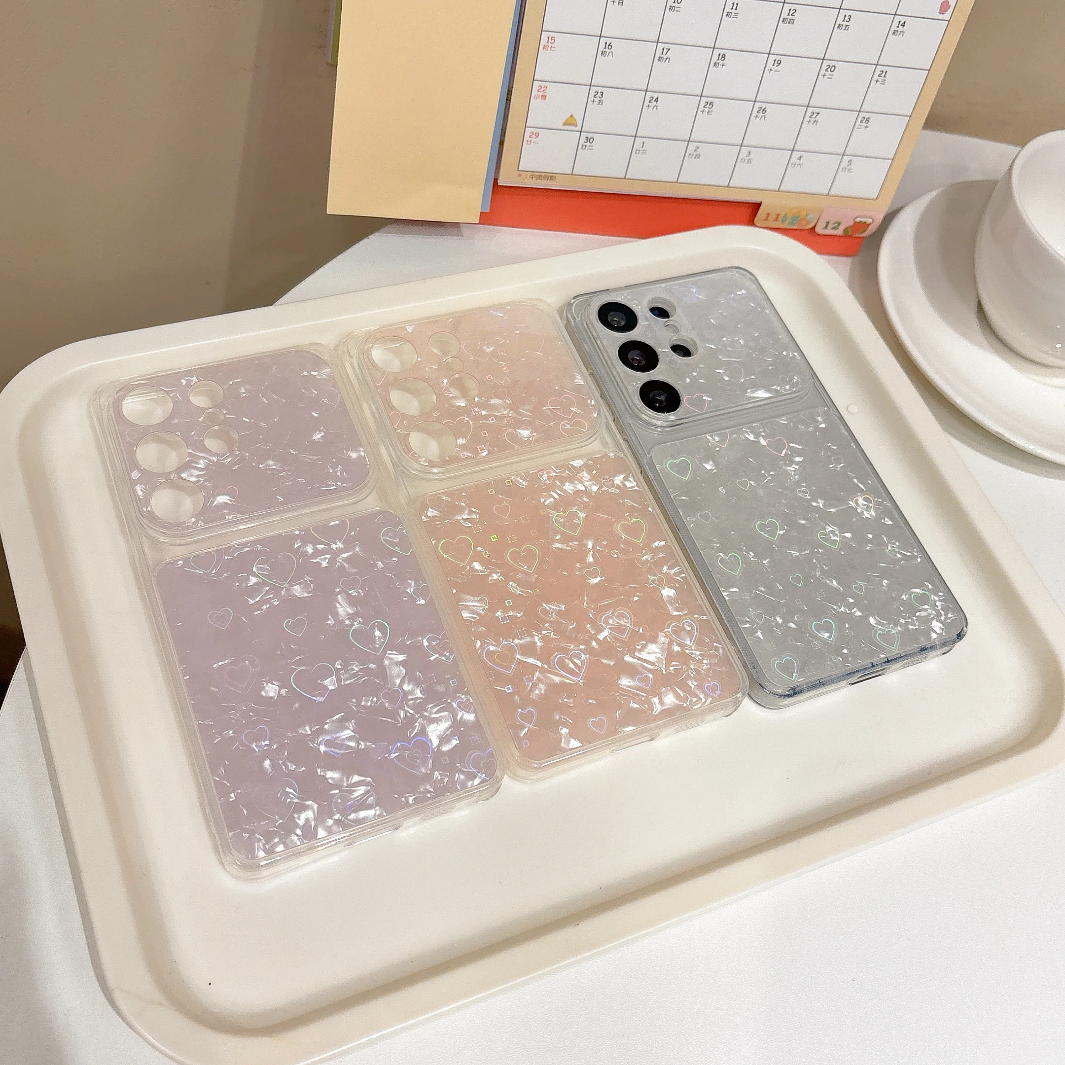 Glitter Gradient Love Heart Pattern Phone Case