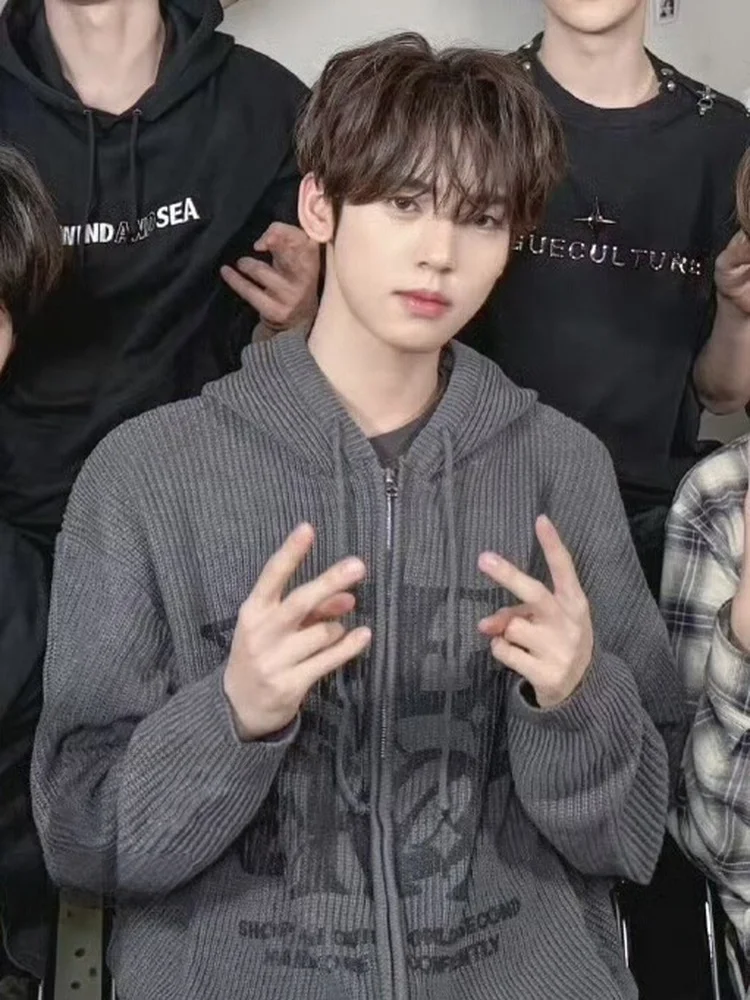 Loose Knitted Hoodie Street Sle Letter Print Fem Outerwear Comfortable Breathable Casual Commute Sle Long Sve Coat