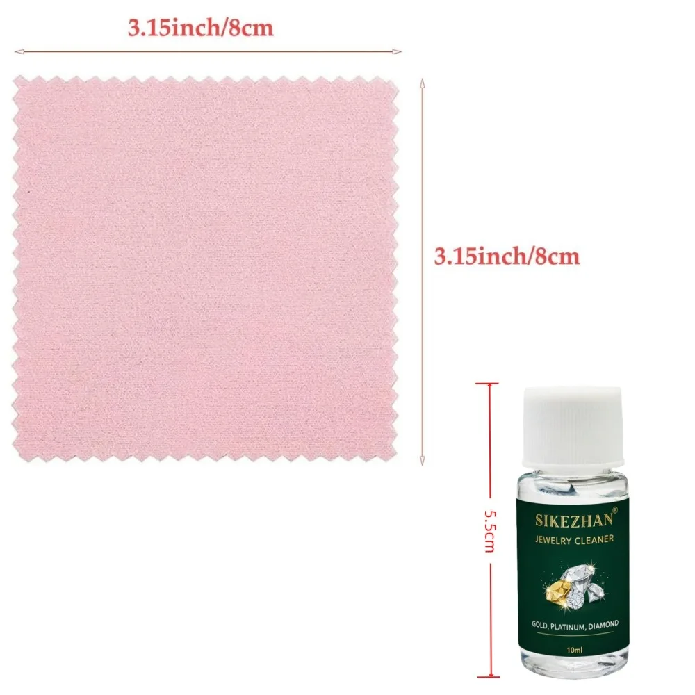 Jewelry Cleaner Solution & Polishing Cloth Set Gold Silver Diamond Tarnish Remover 10ml Liquid + 50pcs Wipes