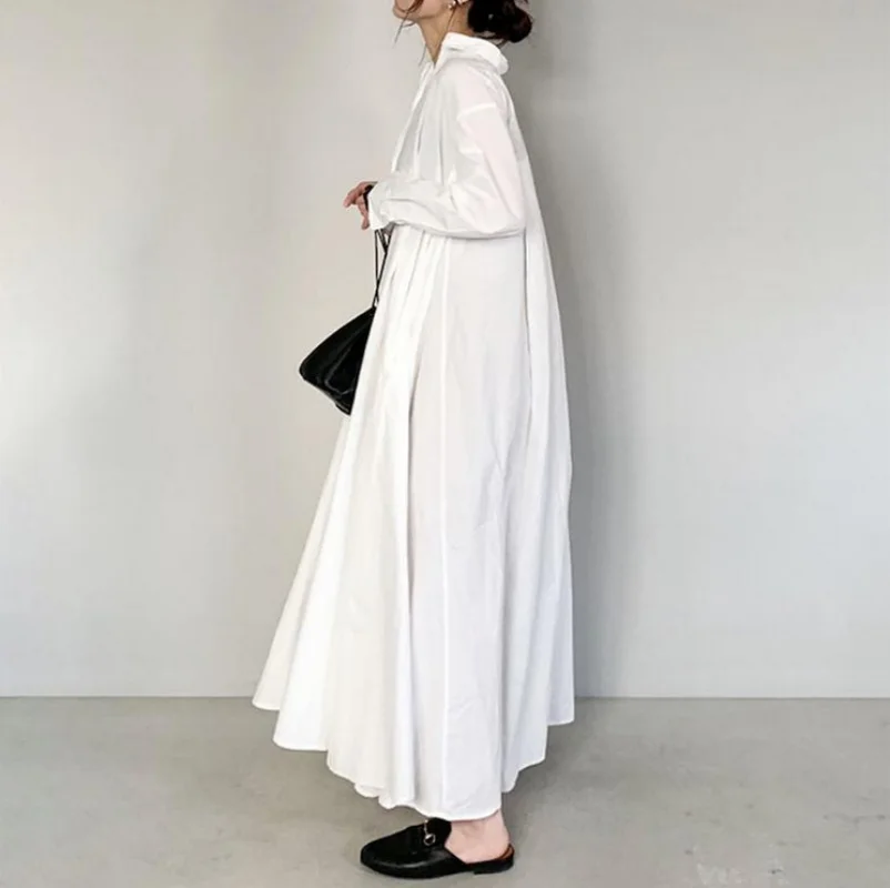 Muslim Abayat Dress for Women, Cotton and Linen, Commuter Temperament Abayas, Simple Versatile Lapel, Long Sleeve Loose Shirt