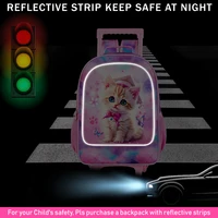 3PCS Rolling Backpack for Girls, Kids Roller Wheels Bookbag, Wheeled Elementary School Bag with Lunch Bag - Cat 5