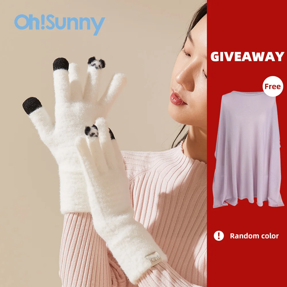 OhSunny Winter Warm Gloves Autumn Full Finger Mittens Outdoor Windproof Touch Screen Driving Cycling Cute Panda Glove touch screen winter gloves cute outdoor riding mittens cycling gloves wool gloves korean style twists gloves knitted gloves men