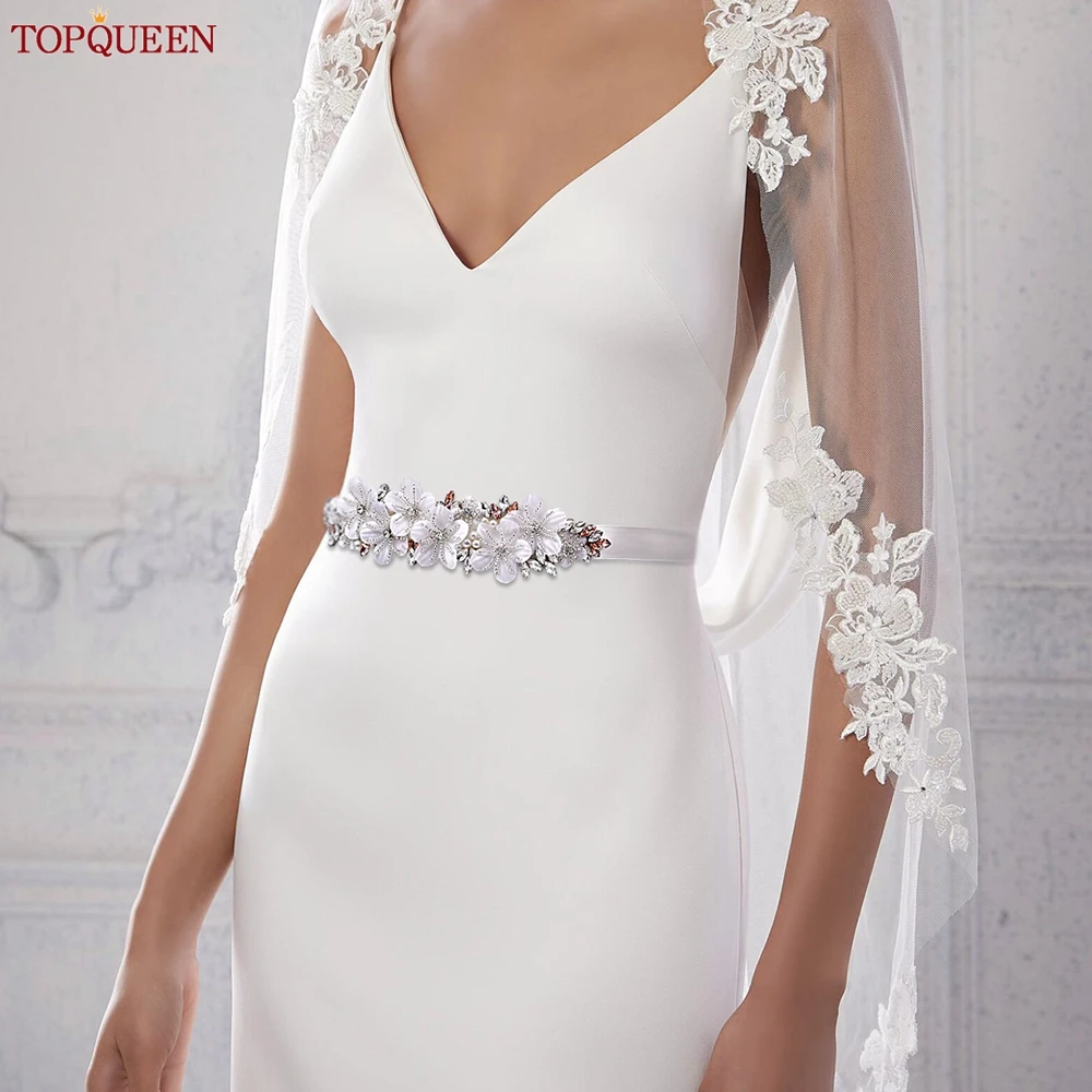 

TOPQUEEN S64 New Flower Belt Bridal Bridesmaid Wedding Accessories Sew On Gown Rhinestone Applique Women'S Party Dress Sash