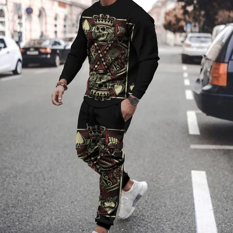 Long sleeve suit for men 2022 Autumn 3D Print Poker Long Sleeve Men's Set Street Sports Pants Suit Unisex Trend Tracksuit Men's 2022 fashion men s hoodie long pants 2 piece set sports shirt sports pants men s fitness hoodie top jogging pants set