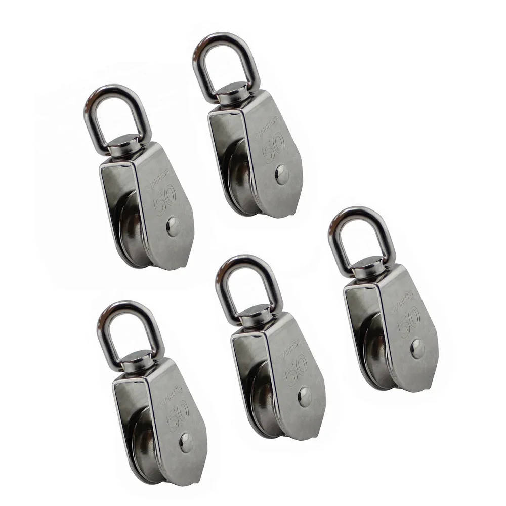 

5PCS 304 Stainless Steel Single Swivel Pulley 32mm 50mm Heavy Duty Rigging Hardware Swivel Lifting Rope Pulley Block