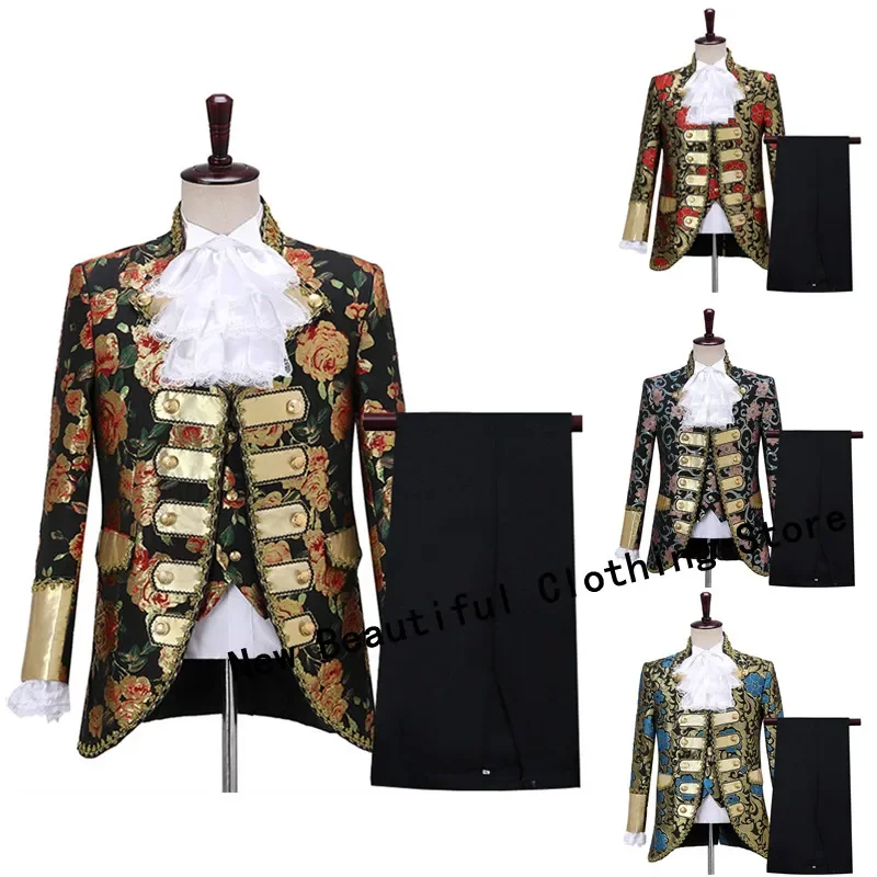 

Men Cosplay Party Costume Suits Renaissance Medieval Embroidery King Prince Royal Court Cosplay Costume Stage Prom Performance